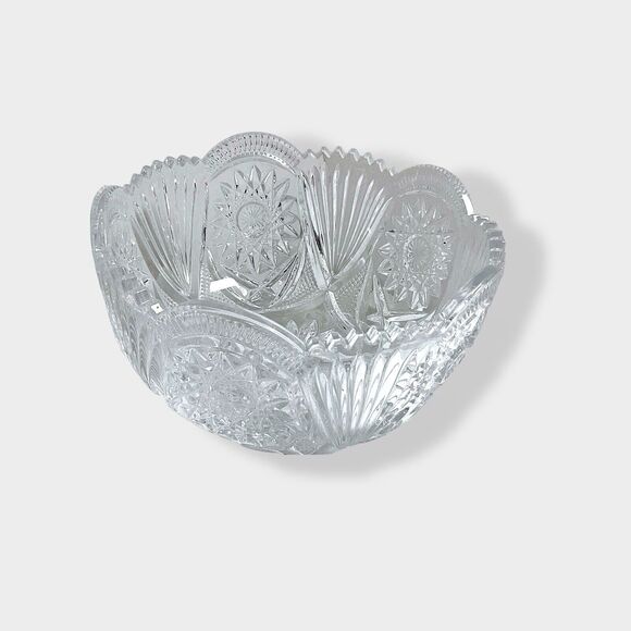 Vntg Unmarked Hobstar & Fan 8” Cut Glass Crystal Bowl ABP Collectable Brilliant - Picture 9 of 16